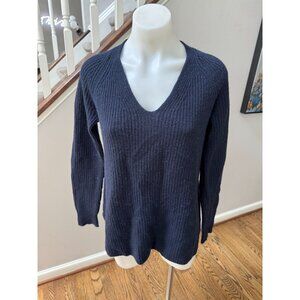 The Cashmere Project Ribbed Knit V Neck Sweater Navy Blue Size Small